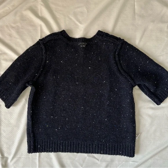 Theory Short Sleeve Speckled Wool Sweater Navy Blue Size Large - Picture 9 of 10